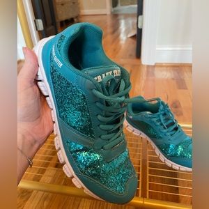 Crazy Train boutique aqua blue sequin sneakers